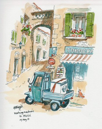 Piaggio van and washing machine at Assisi