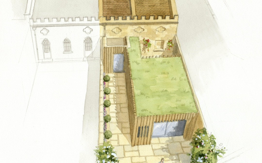 Artist’s impression of mews garage conversion with courtyard