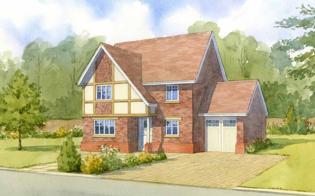 Brick half-timbered new detached house in setting