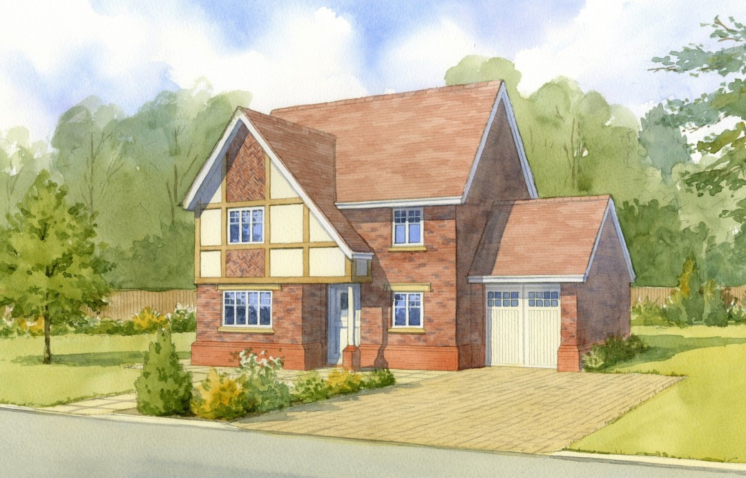 Brick half-timbered new detached house in setting