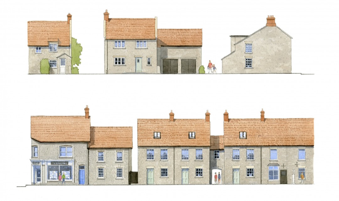 Watercolour street house elevations