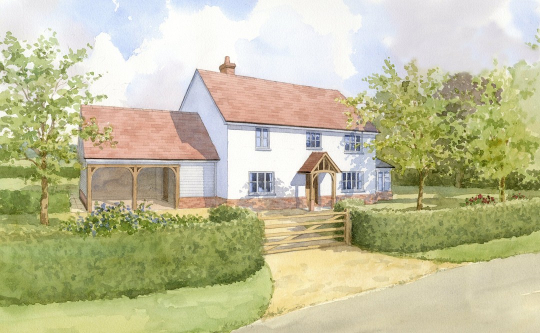 Proposed new house shown in rural setting