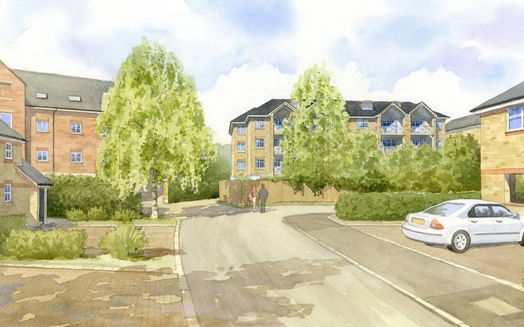 Artist’s impression of proposed apartment block in existing setting