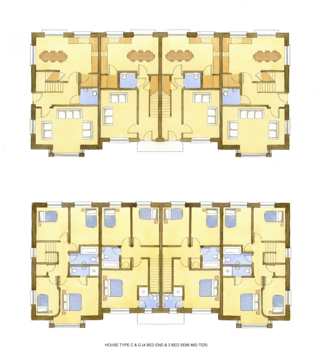 Watercolour house floor plans