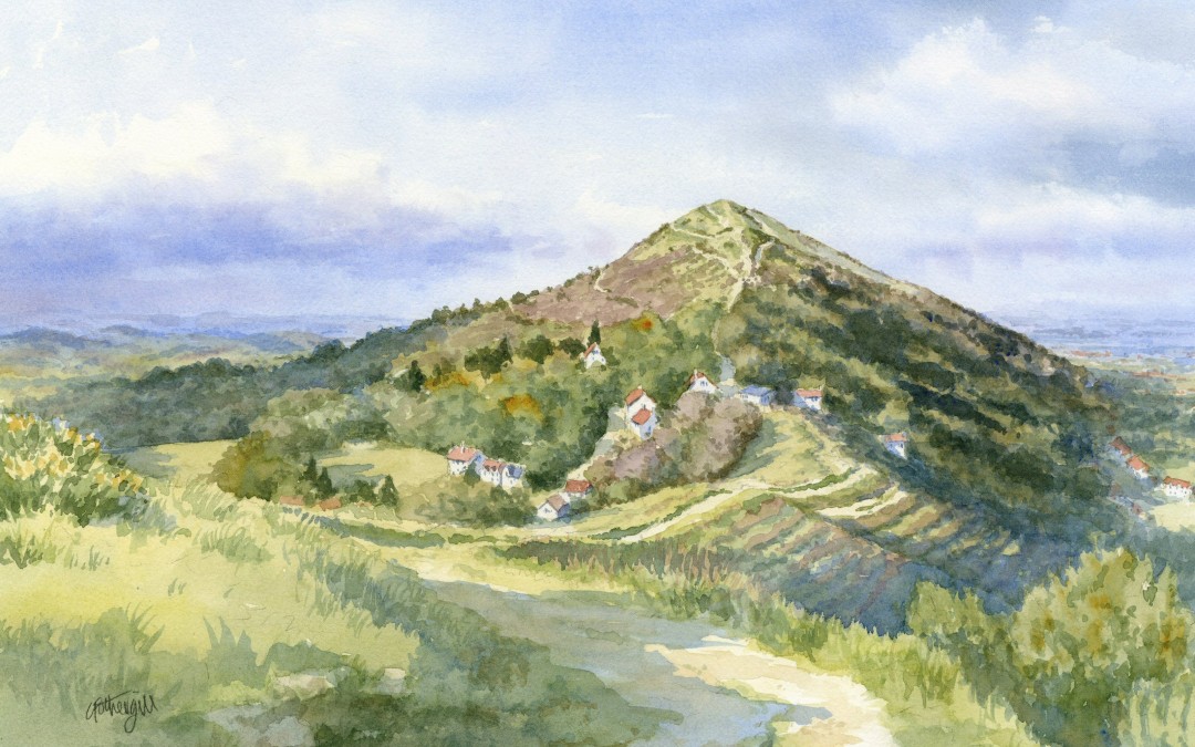 Watercolour painting of the Worcestershire Beacon in Winter