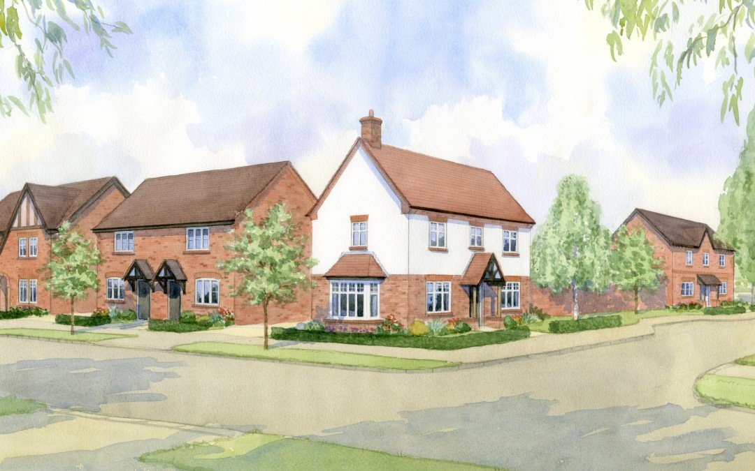 A street scene produced for a major UK house-builder to showcase new house types