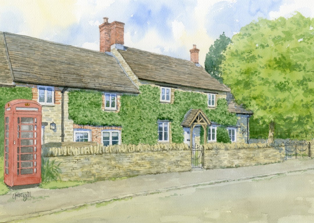 Cotswold cottage with old telephone box