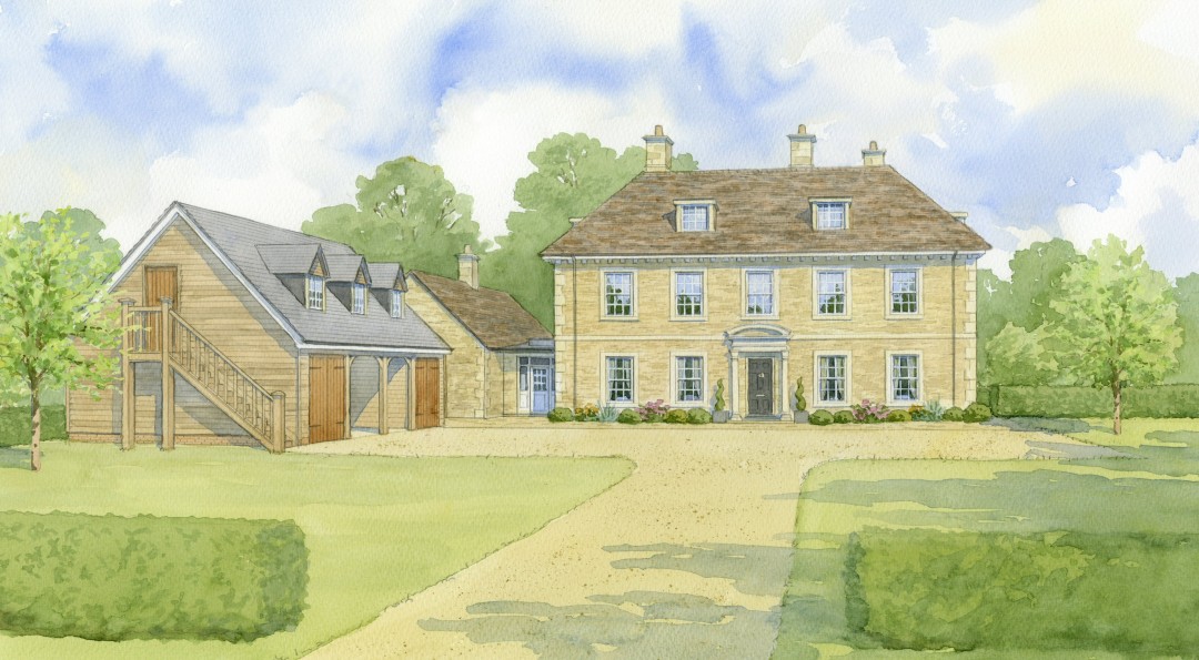Cotswold Georgian style country house with garaging