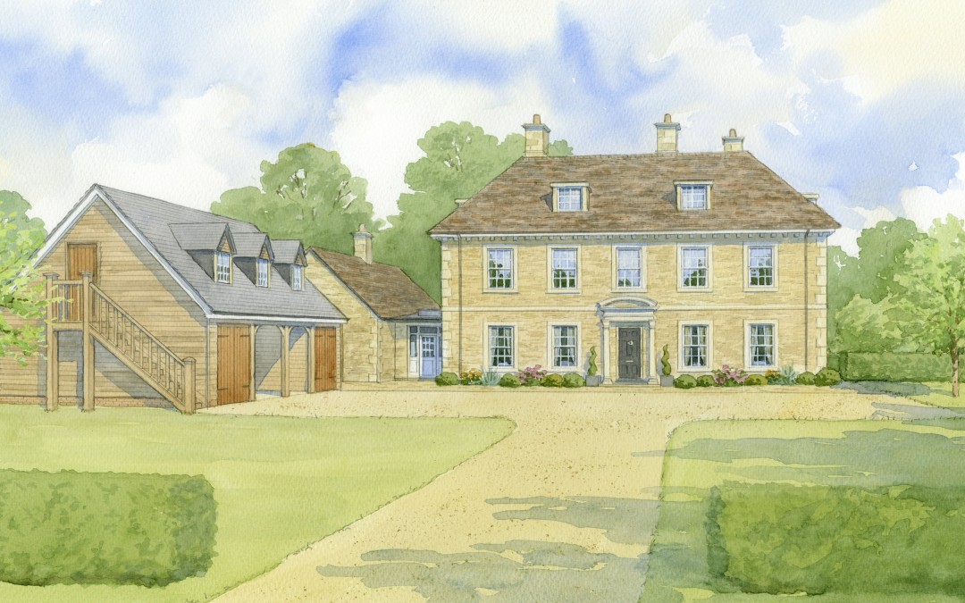 Cotswold Georgian style country house with garaging